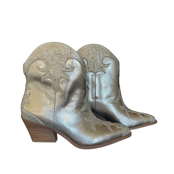 Jessica Simpson Zolly Bootie Western Inspired Rhinestones Champagne Size 8 NWOT - Picture 4 of 11